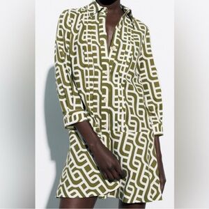 Zara Geometric Print Linen Blend Dress